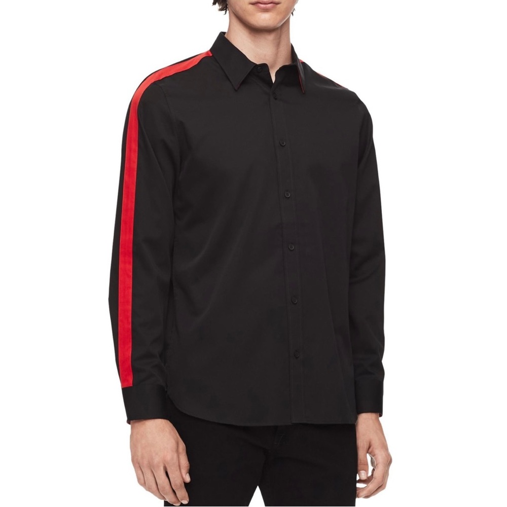 Calvin Klein New  Black/Red Contrast Stripe Shirt Size XS/S Modern Contemporary